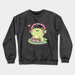 Cute Gamer Frog Loves Playing Video Games Crewneck Sweatshirt